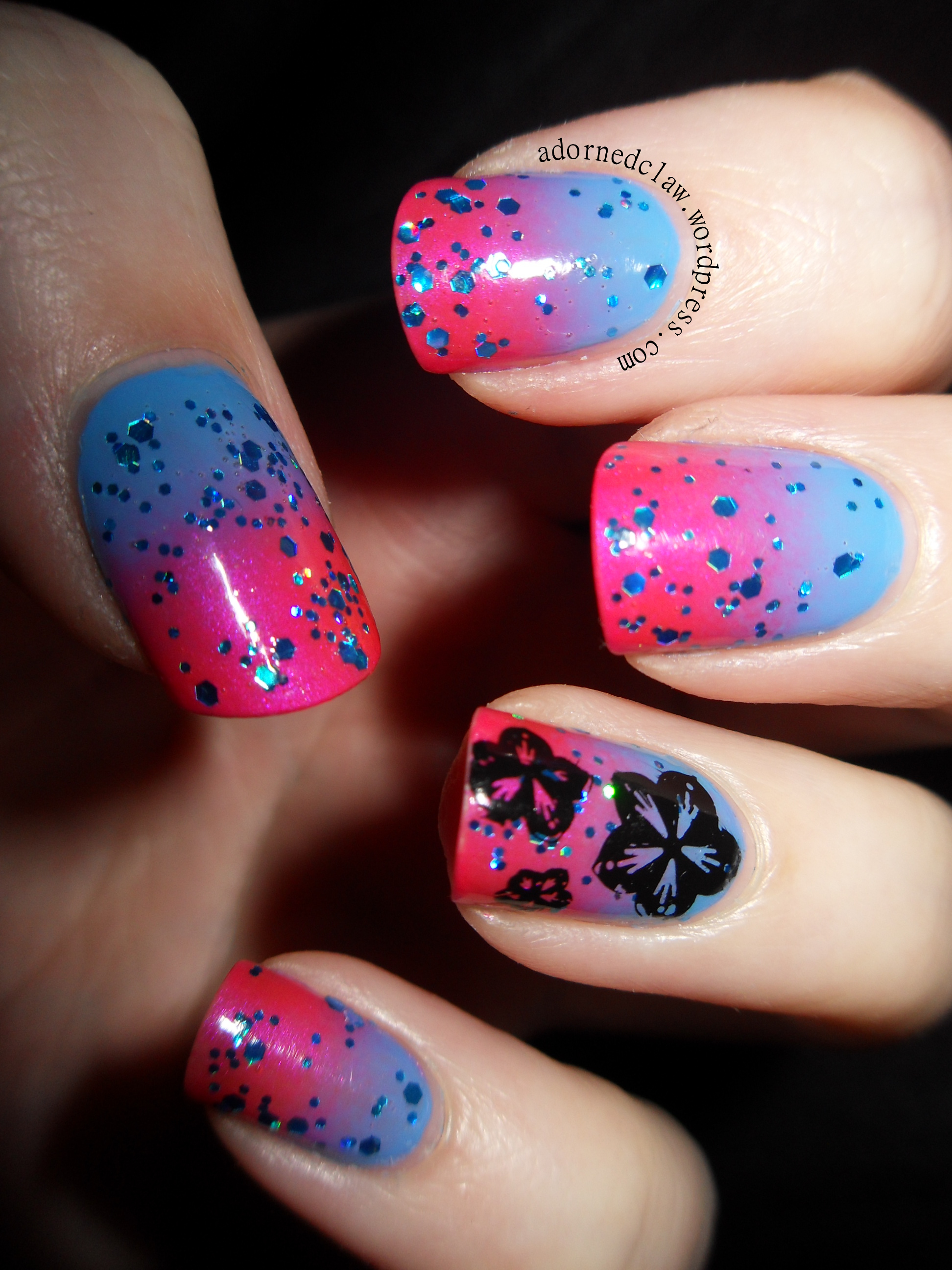 PiggieLuv: Double gradient glitter rainbow nail art with OPI sheer tints
