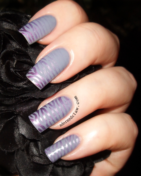 Purple Grey Zebra Nail Art