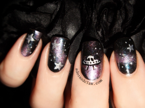 Purple Holographic Galaxy Nails