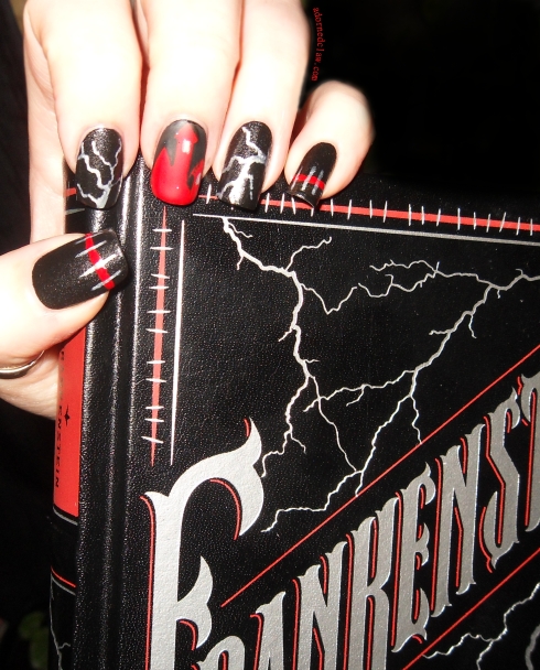 red and black frankenstein nails