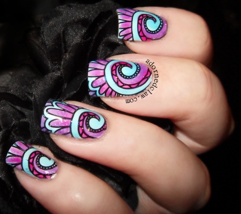 Pink blue and purple lead light nails