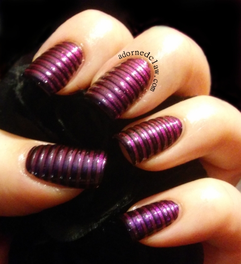 purple duochrome striped nail art