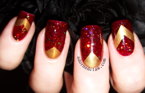 Gold and Red Chevron Nail Art Taras Talons Zombie Blood and Revlon Golden