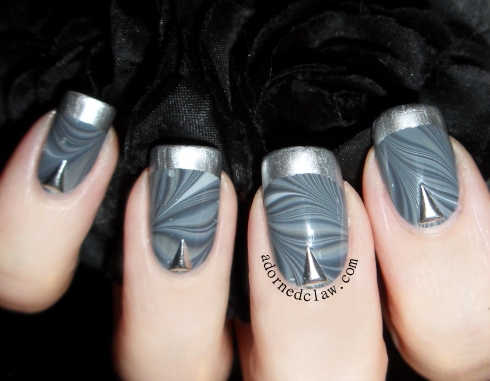 Grey water marble nail art