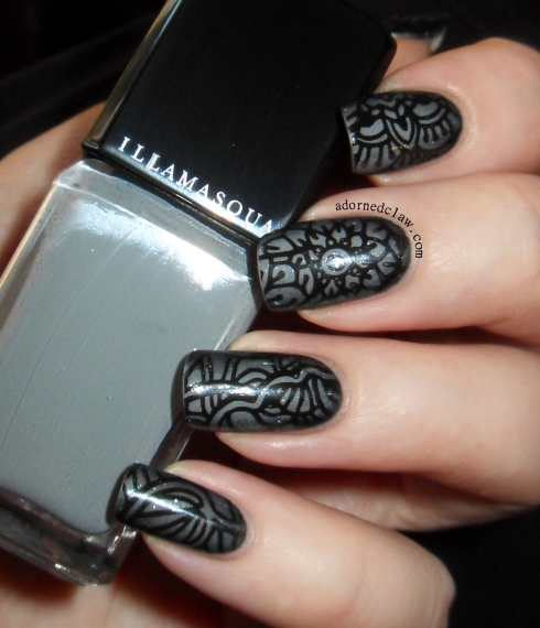Grey And Black edge gradient nail art