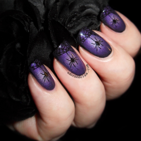 Halloween Purple Spiderweb Nail Art