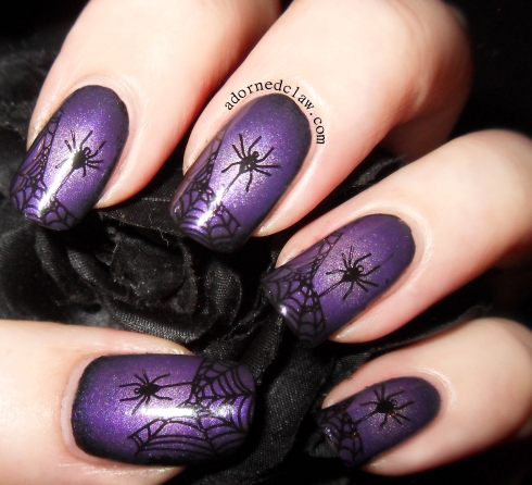 Halloween Purple Spiderweb Nail Art