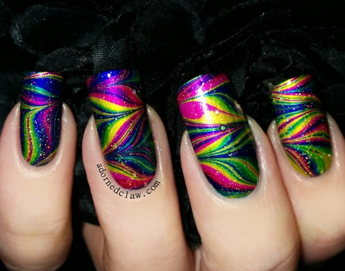 rainbow watermarble nail art